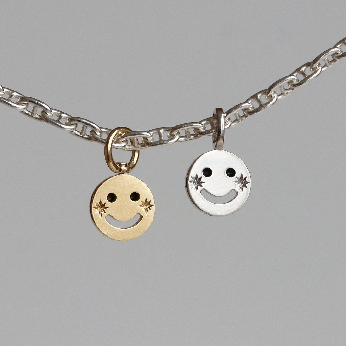 18K yellow gold pave smile pendant charm with a rotating bail